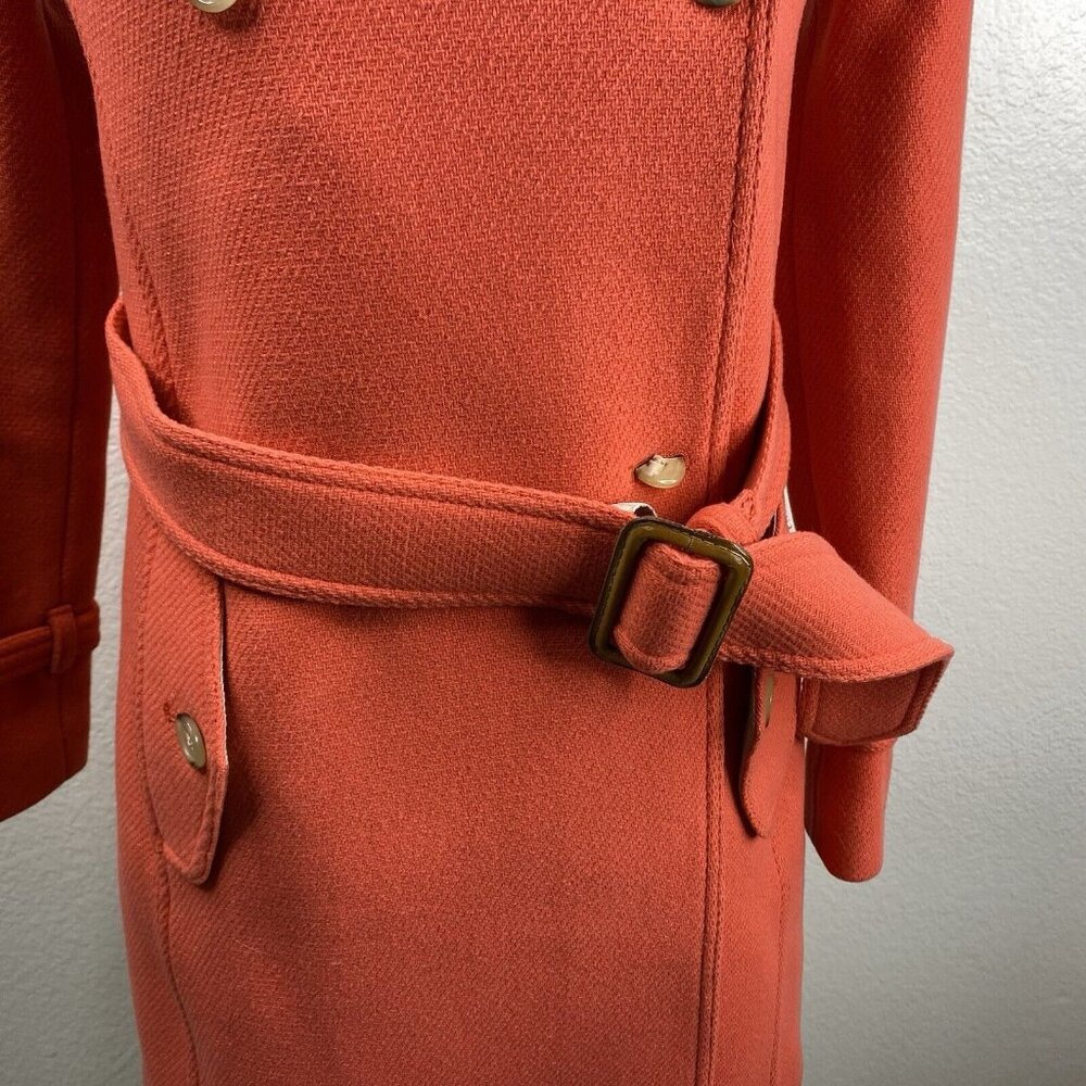 J Crew Coat Jacket Women's Coral Sz 2 Stadium Cloth Nello Gori Wool Belted - Picture 7 of 16